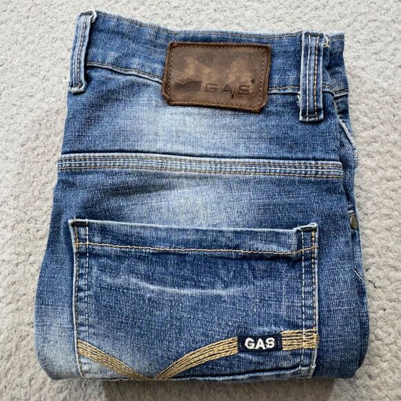 Gas Jeans Men 31x27 Blue Slim Faded Atelier Italian Design 1984 Whiskers Zip Fly - Picture 16 of 16